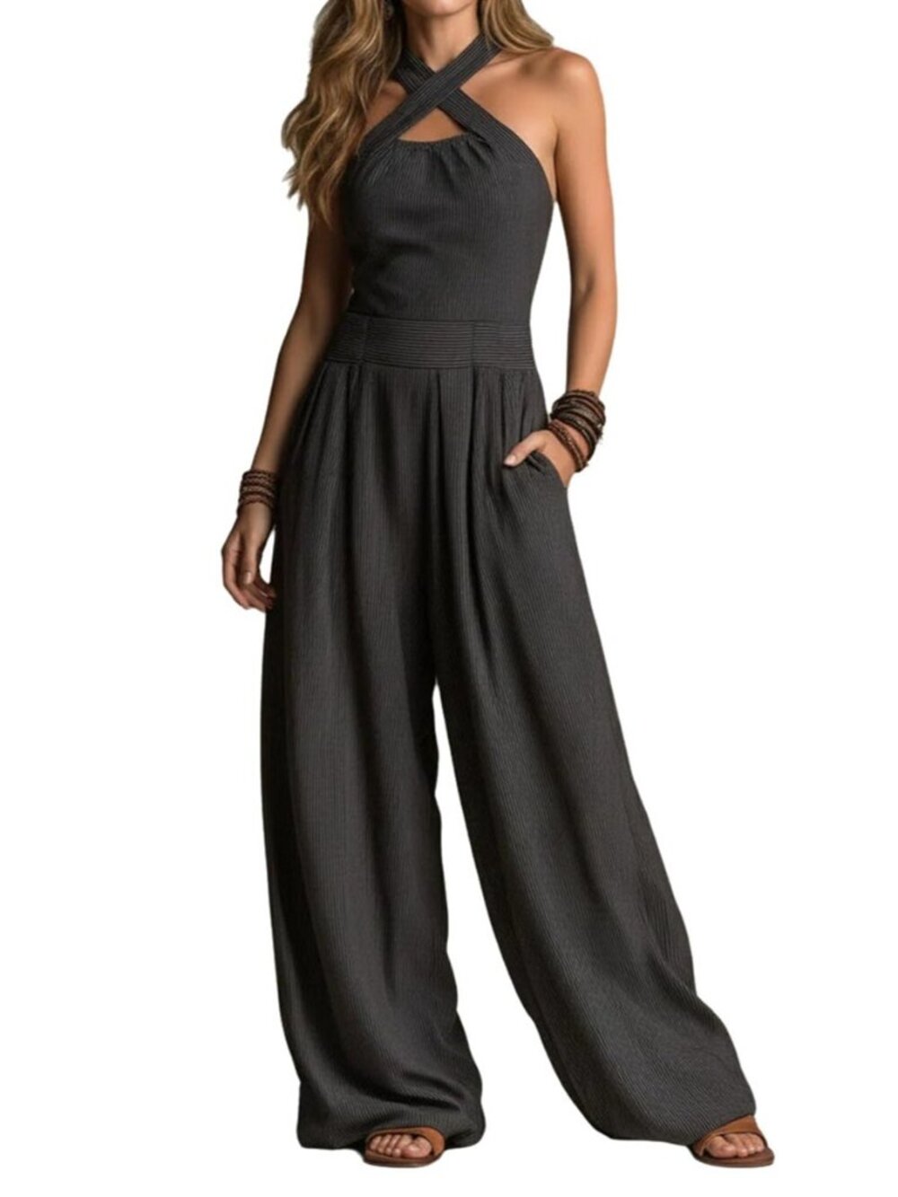 Crisscross Halter Jumpsuits for Women Casual Wide Leg Jumpsuits for Women